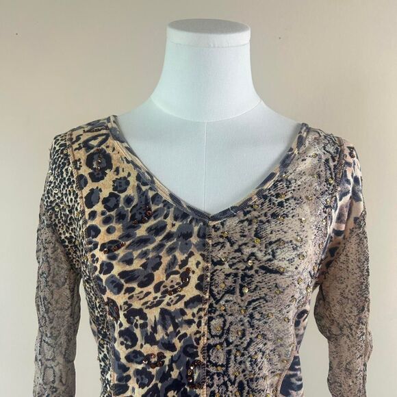 Whimsigoth Y2K Mcbling Leopard Fairy Top with Wispy Bell Sleeves - Picture 4 of 4